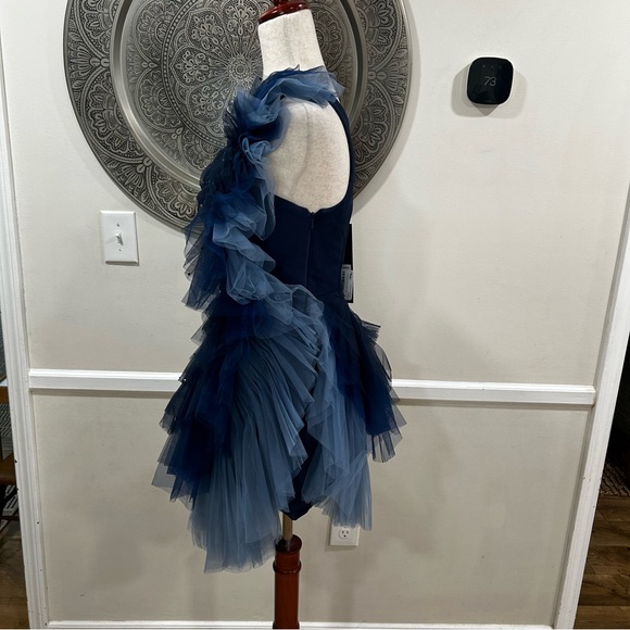 NWT $595 Badgley Mischa pleated tulle mini in navy - Size 2 - Picture 7 of 13